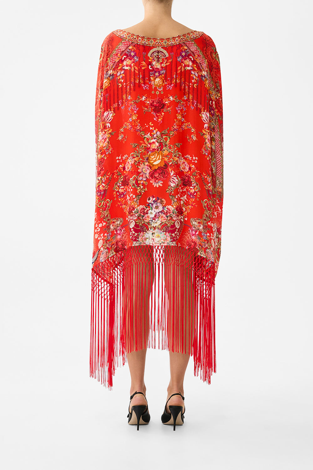 SHORT ROUND NECK KAFTAN WITH FRINGING OLÉ OLÉ