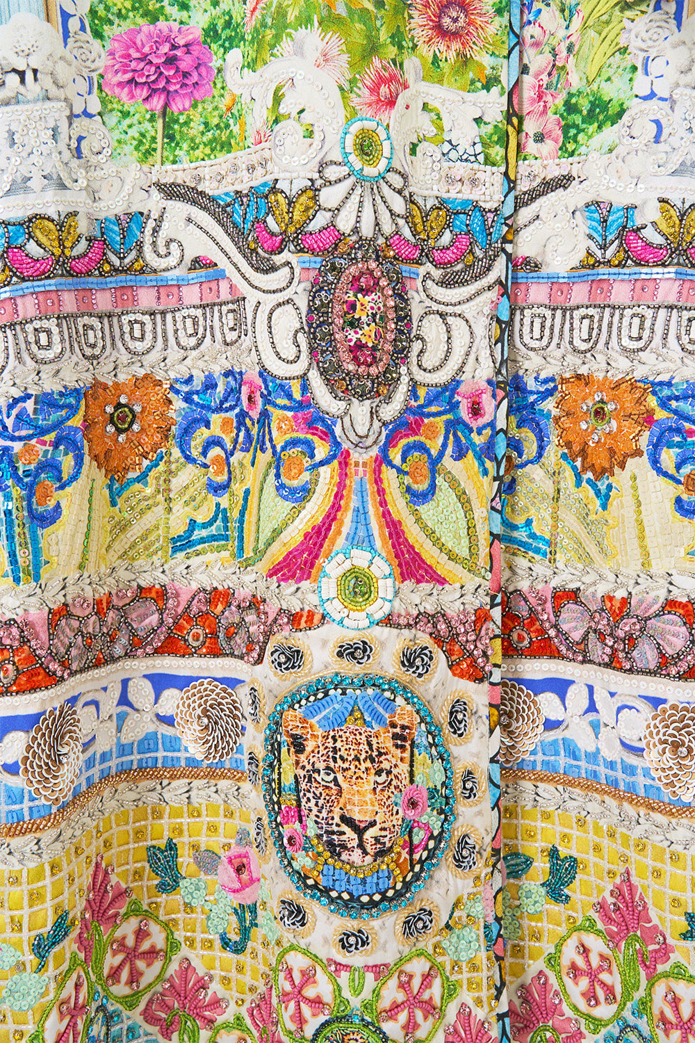 The CAMILLA WAIST TIE SHIRT DRESS WITH BUBBLE SLEEVE I LEFT MY HEART IN GRANADA in our  print.