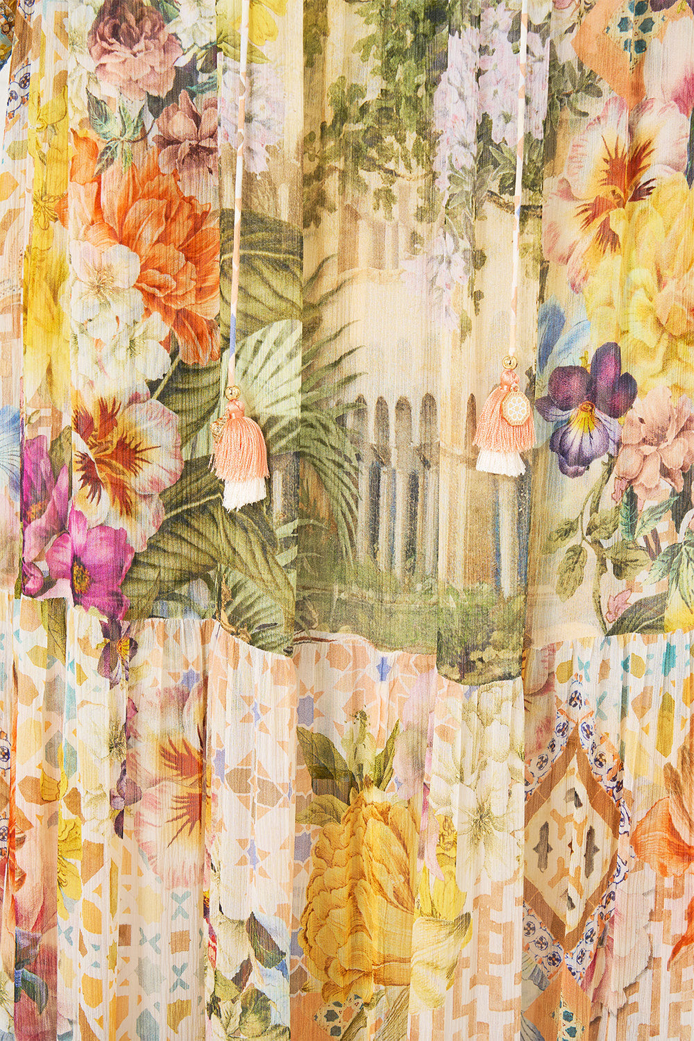 The CAMILLA V NECK FULL LENGTH BIAS SLIP DRESS ADORNED IN ARANJUEZ in our  print.