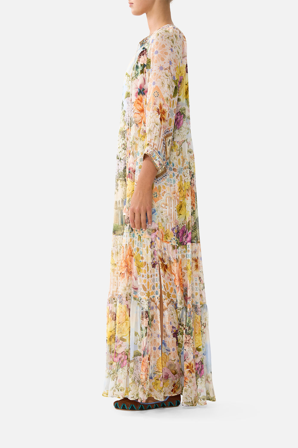 The CAMILLA V NECK FULL LENGTH BIAS SLIP DRESS ADORNED IN ARANJUEZ in our  print.