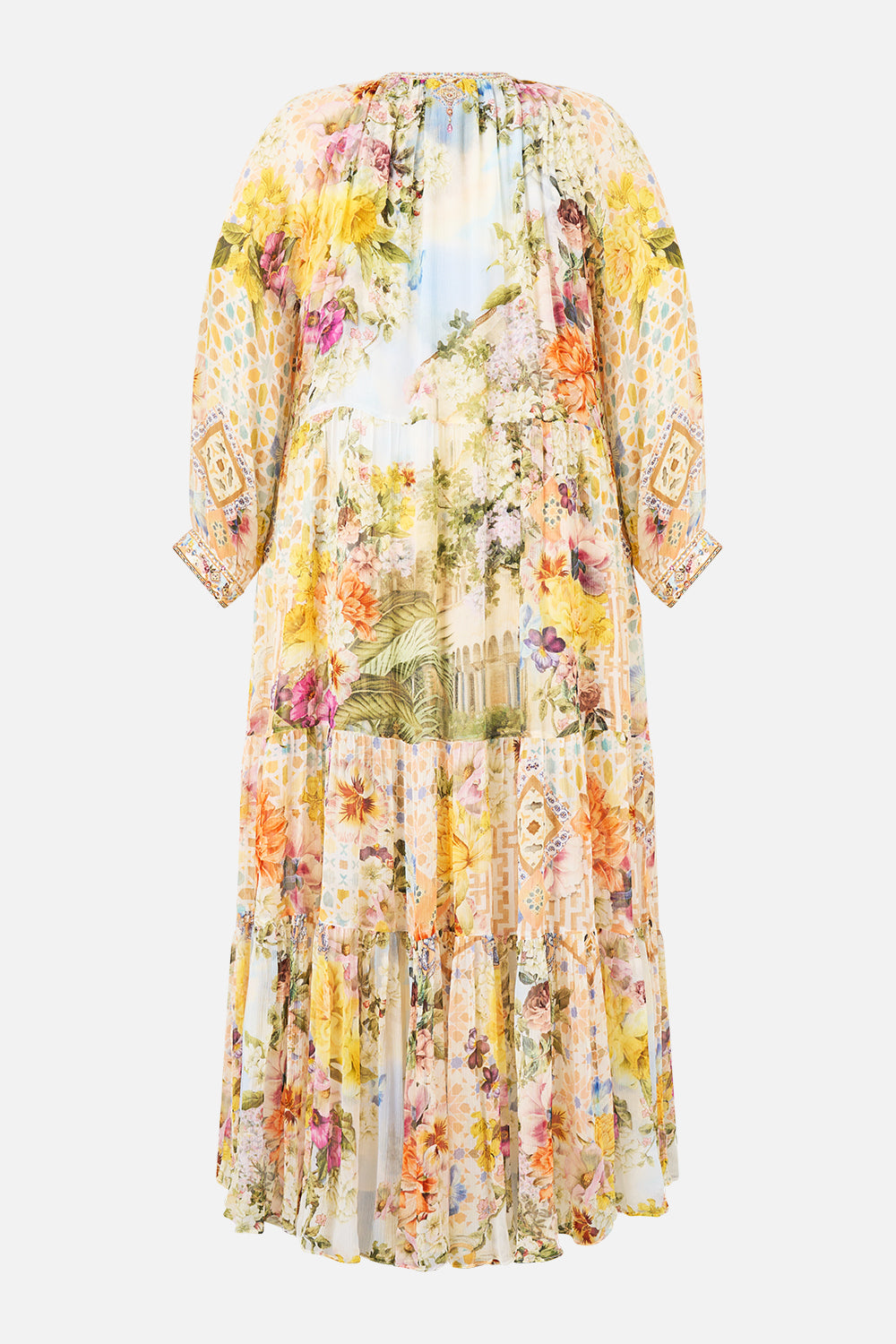 The CAMILLA LONG SLEEVE HIDDEN PLACKET SHIRT NAVÀS NOUVEAU in our NAVÀS NOUVEAU print.