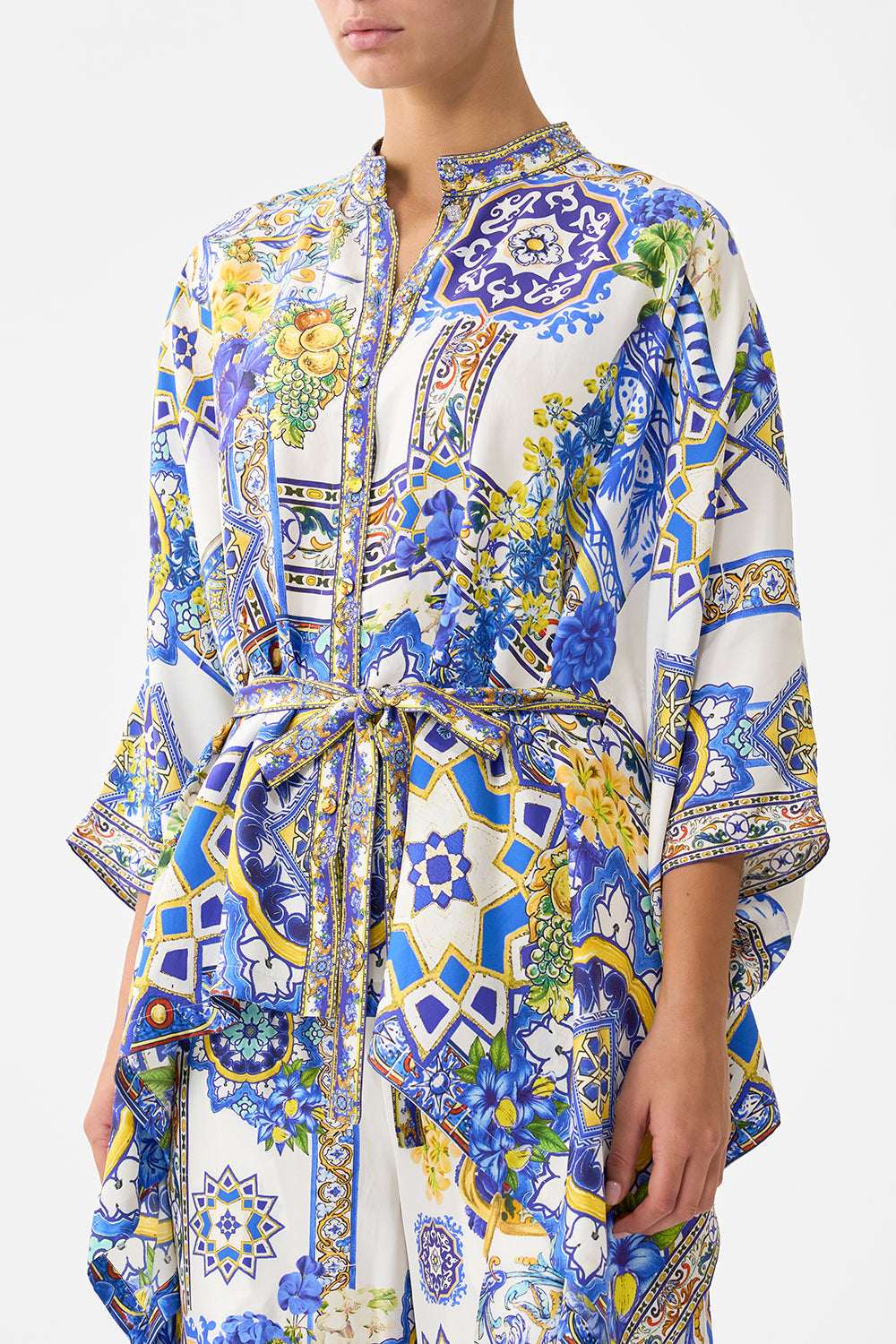 The CAMILLA TIE TOP BUCKET BAG WITH TASSELS DAUGHTERS OF DUENDE in our DAUGHTERS OF DUENDE print.