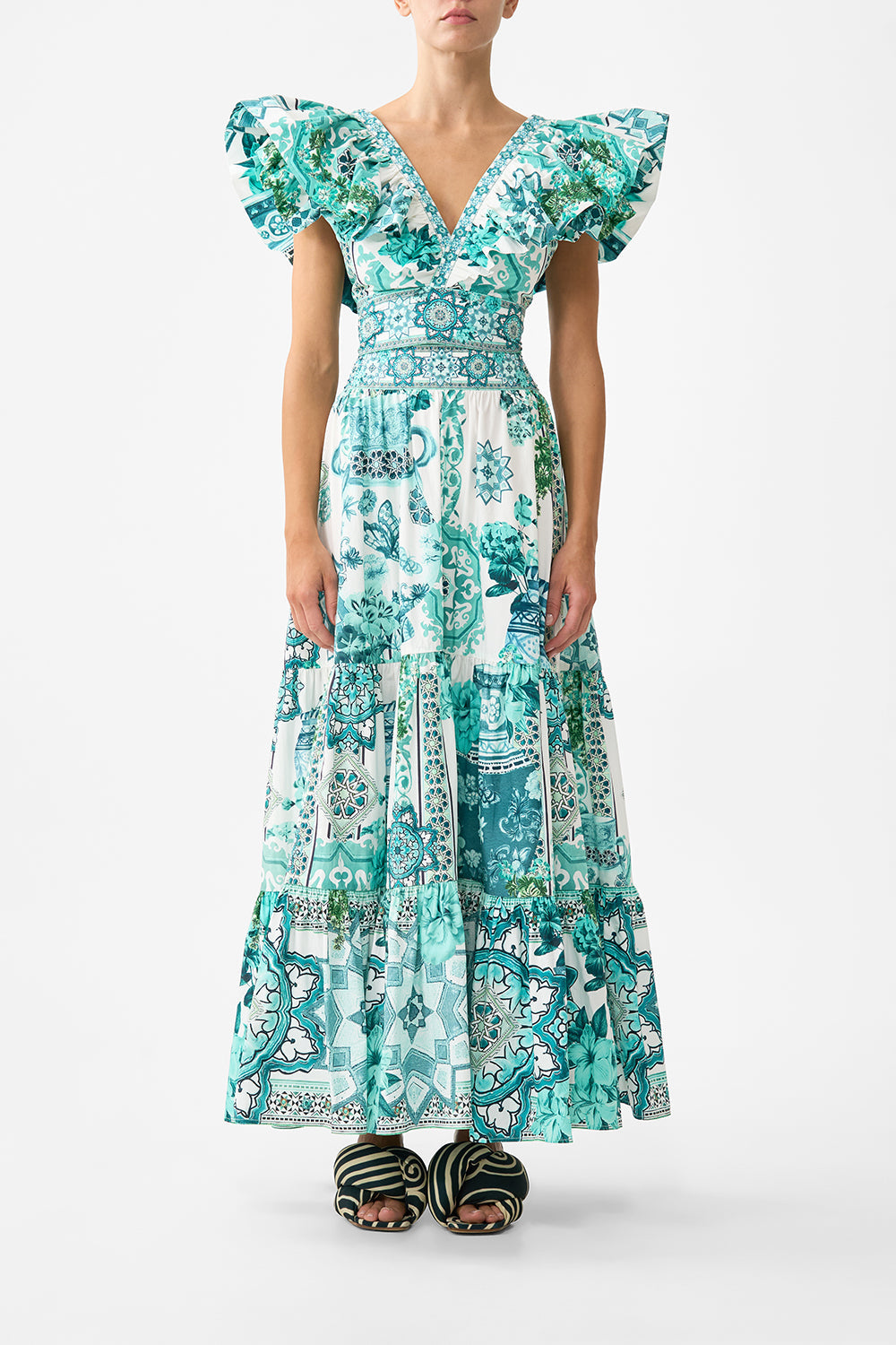 The CAMILLA CORSET WAIST WIDE LEG PANT MILLA IN SEVILLA in our  print.