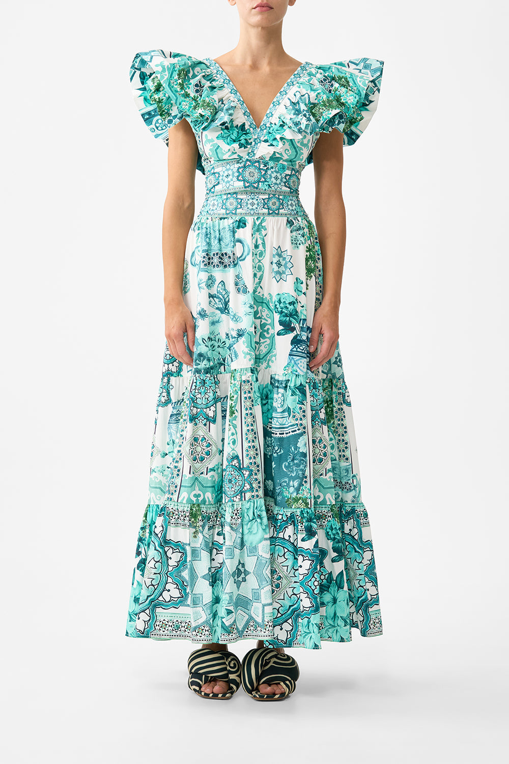 The CAMILLA BUTTON FRONT LOUNGE PANT SEVILLIAN STYLE in our  print.