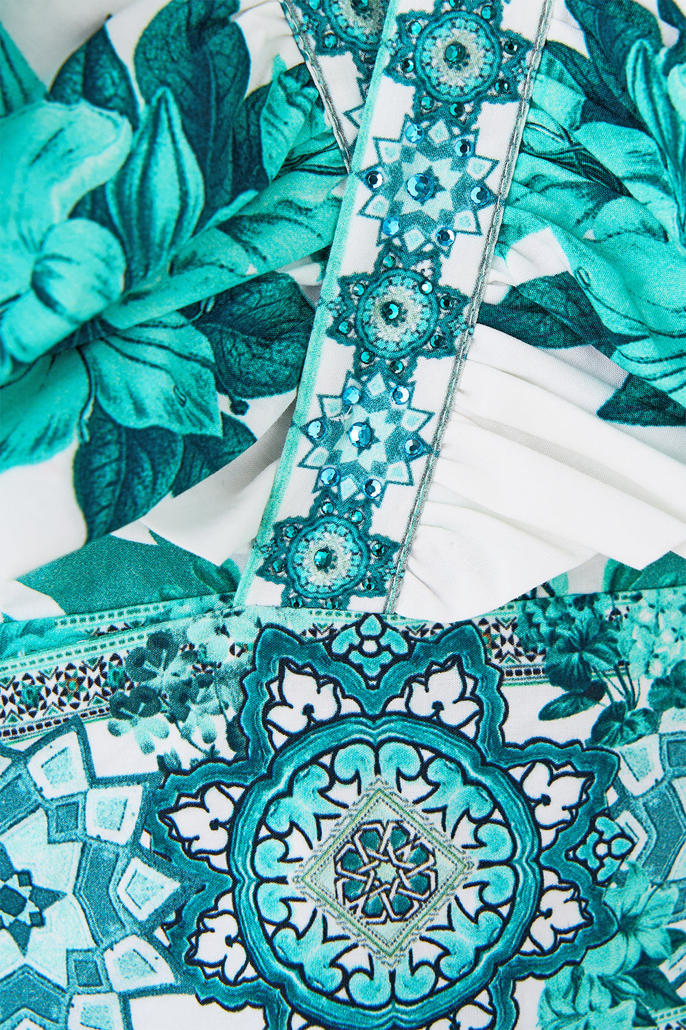 The CAMILLA RUFFLE WRAP TOP DAUGHTERS OF DUENDE in our  print.