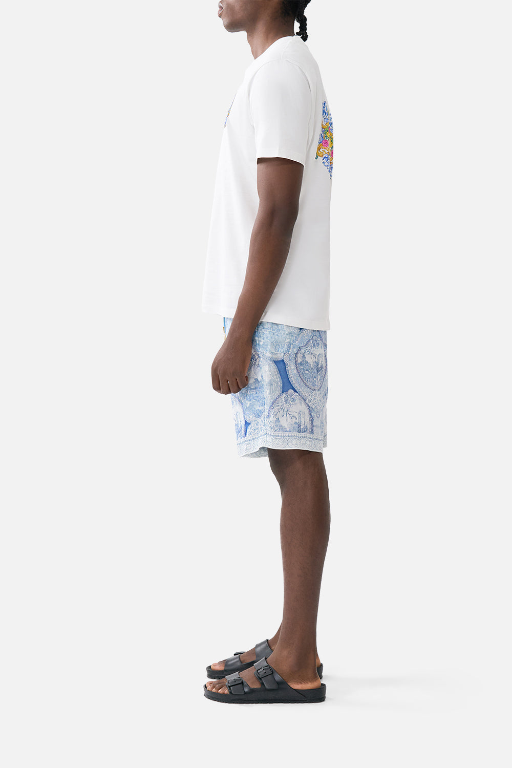 The CAMILLA OFF SHOULDER SHORT DRESS DIAL UP THE TILES in our  print.