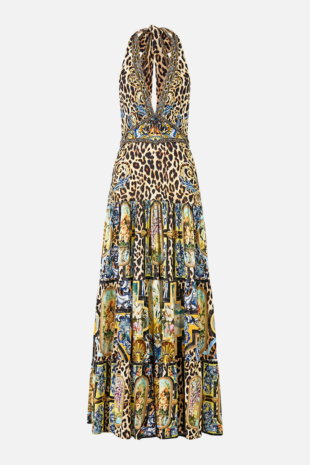 HALTER JERSEY DRESS WITH TIERED SKIRT SEVILLIAN STYLE