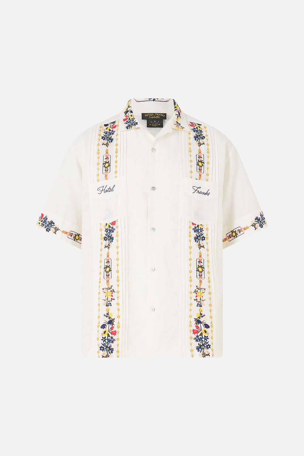 EMBROIDERED SHORT SLEEVE PLEATED CUBAN SHIRT THE POTTERY PARLOUR