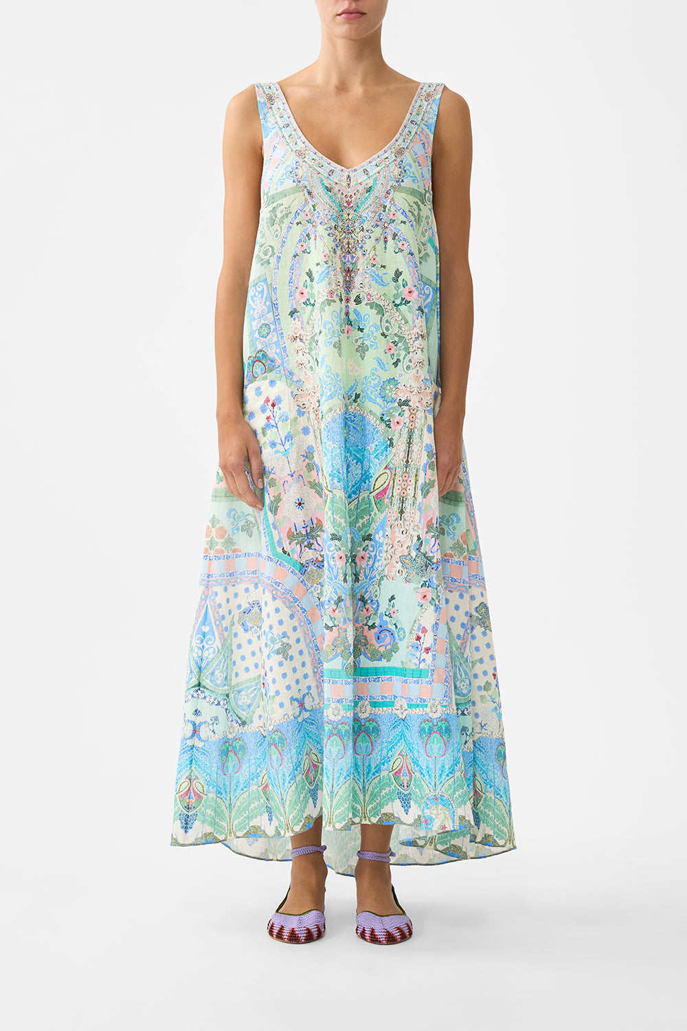 V NECK POCKET DRESS WITH LOW BACK MIDSUMMER MOSAICS