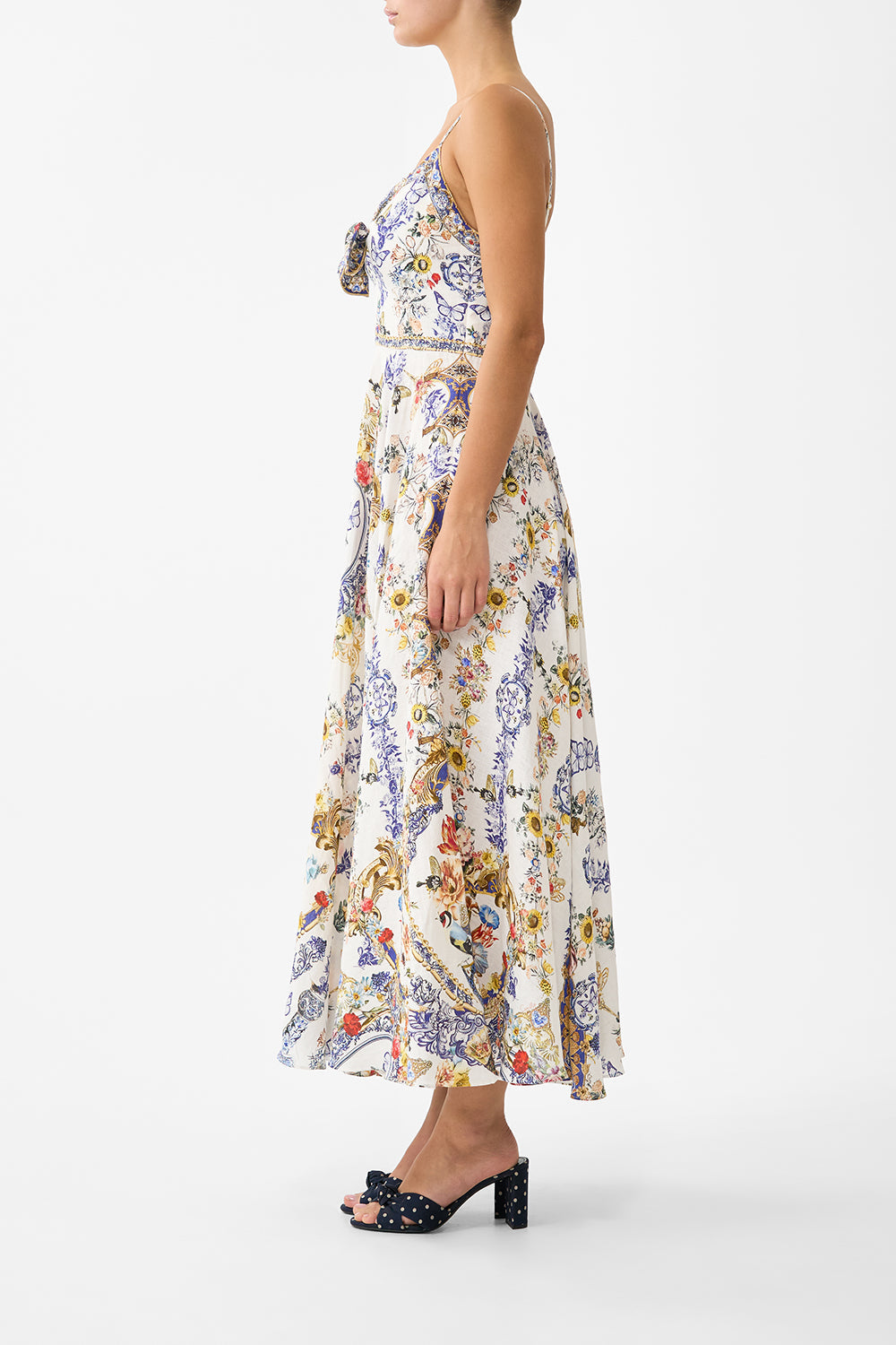 The CAMILLA LAYERED LONG SARONG SKIRT WITH TIE FRONT NAVÀS NOUVEAU in our  print.