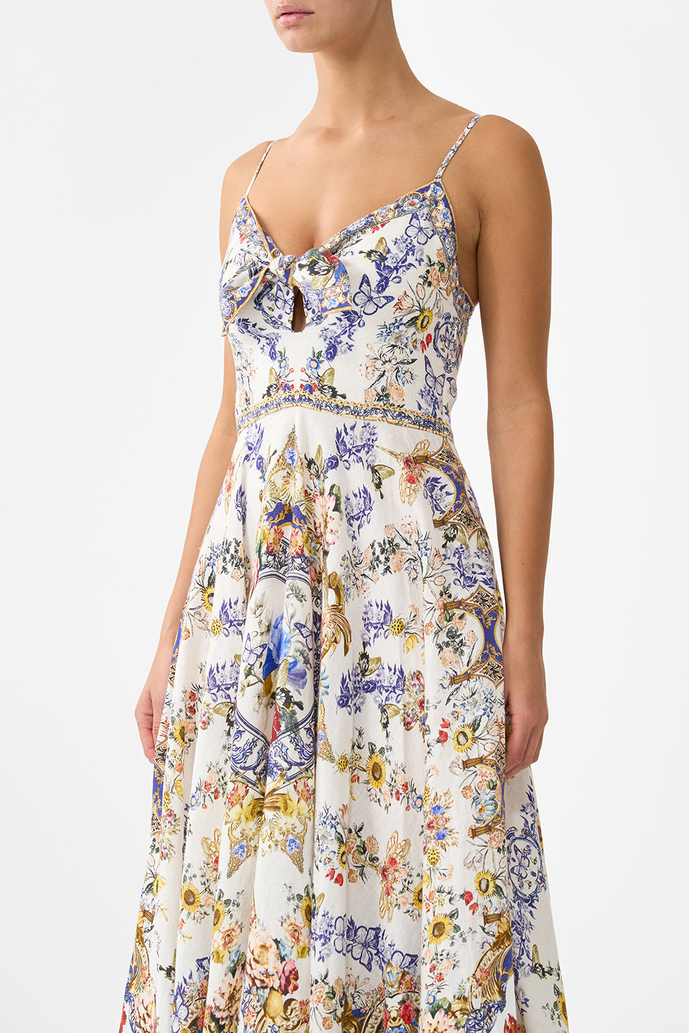 The CAMILLA LAYERED LONG SARONG SKIRT WITH TIE FRONT NAVÀS NOUVEAU in our  print.