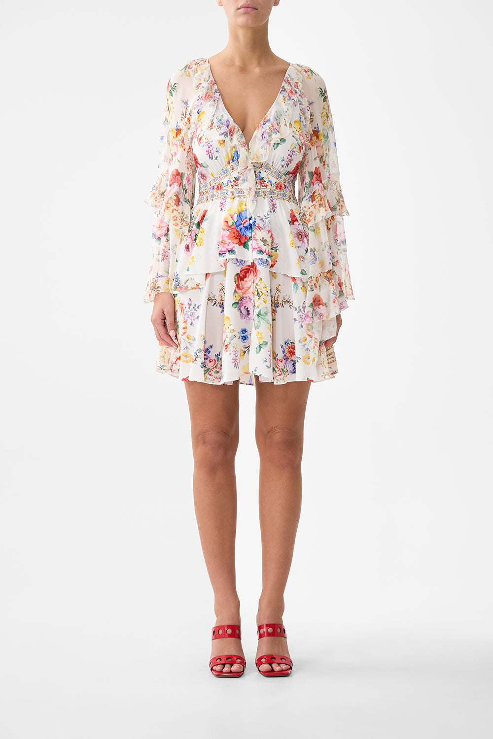 SHORT WAISTBAND DRESS WITH RUFFLE SLEEVE I LEFT MY HEART IN GRANADA