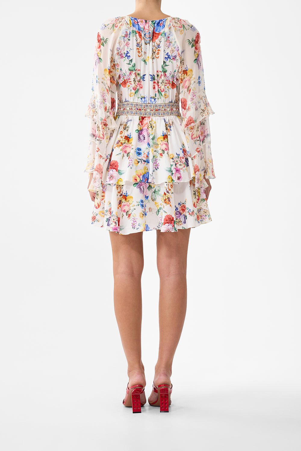 The CAMILLA ASYMMETRIC FRILL PANELLED DRESS FLAMENCO FOLKLORE in our  print.