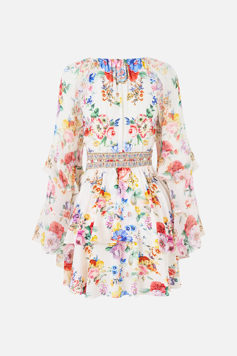 The CAMILLA LONG KAFTAN WITH WAIST DETAIL SEVILLE SWEETHEART in our SEVILLE SWEETHEART print.