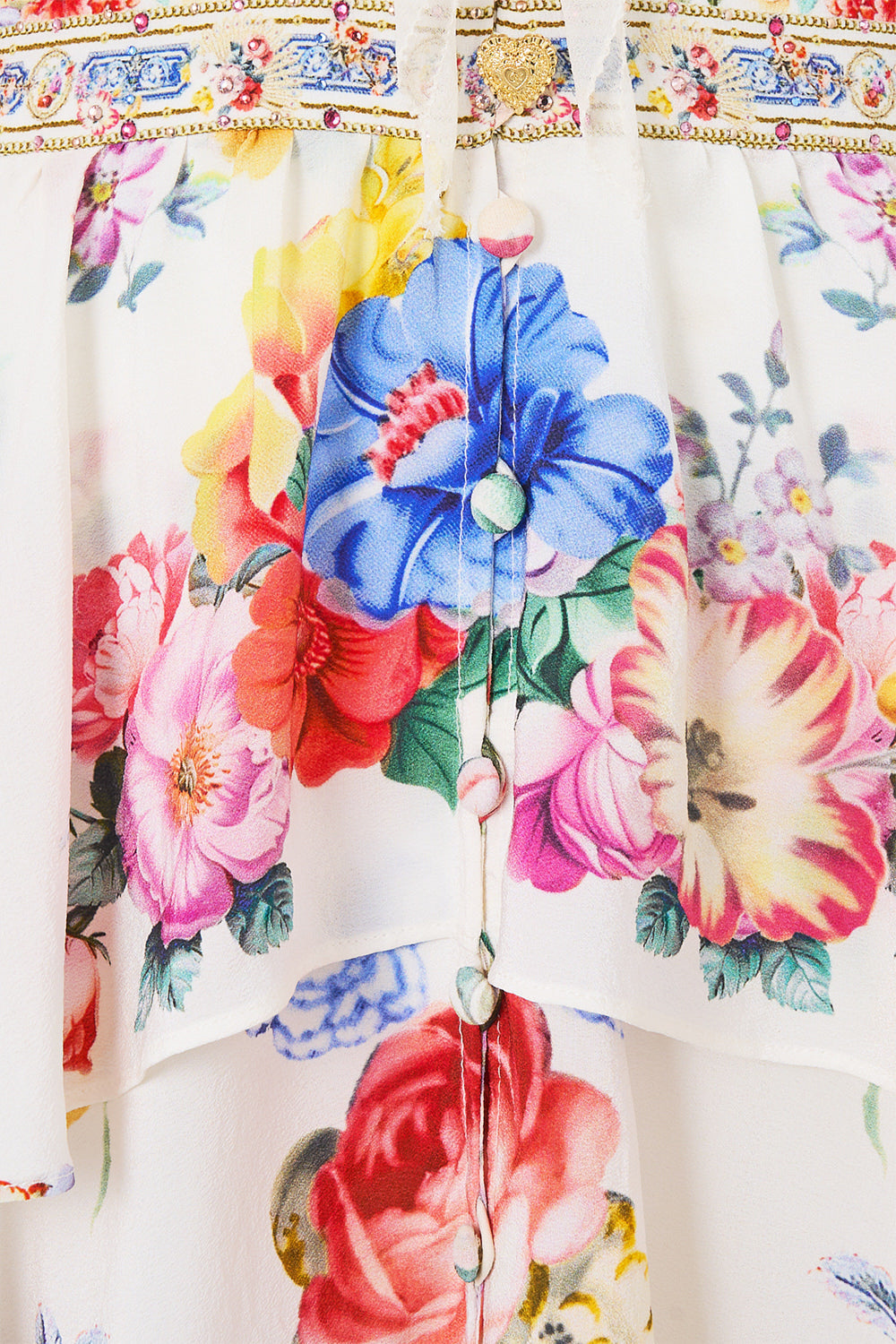 The CAMILLA LONG KAFTAN WITH WAIST DETAIL SEVILLE SWEETHEART in our  print.
