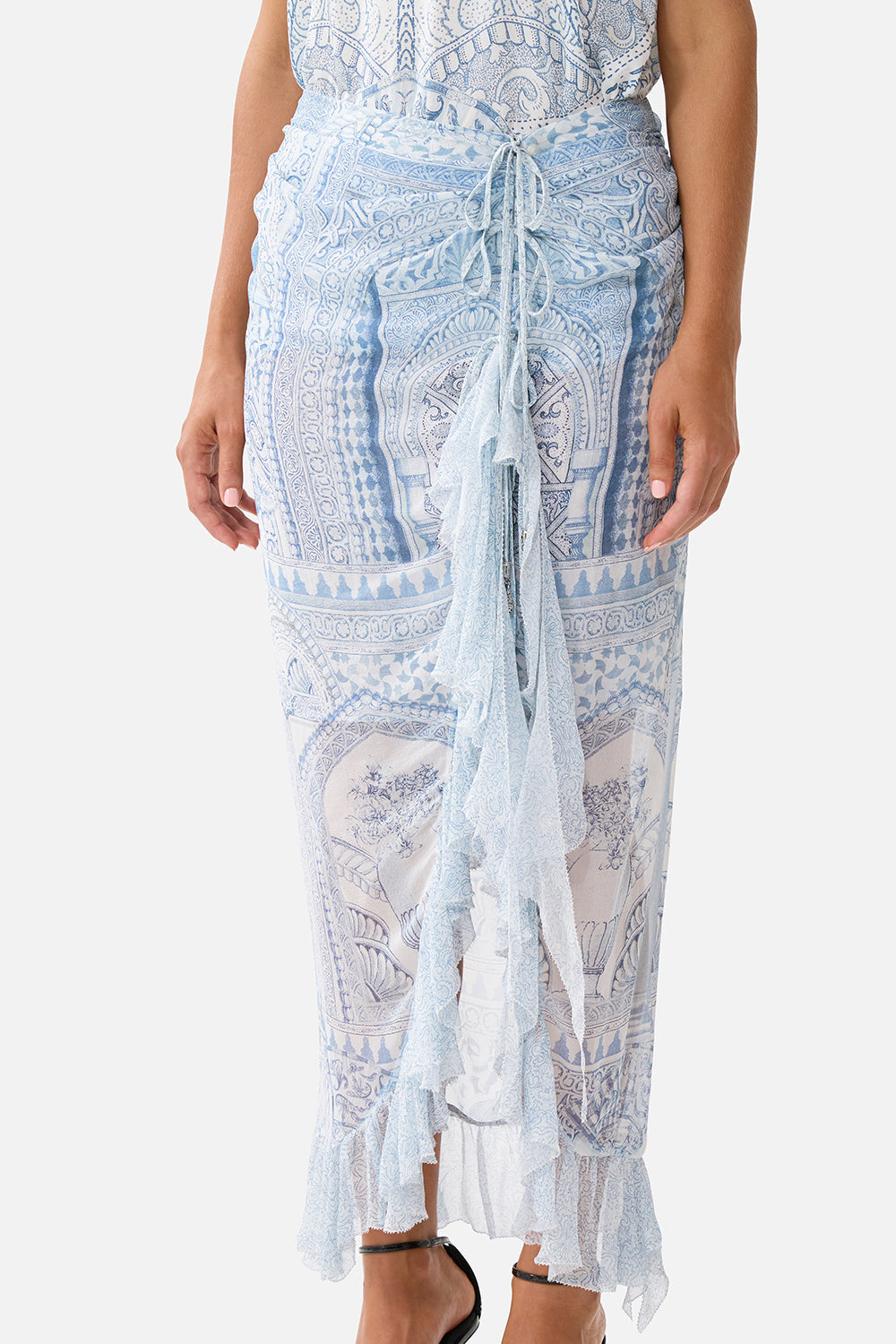 The CAMILLA DRAPED HIGH-LOW LAYER SACROMONTE SEÑORITA in our  print.