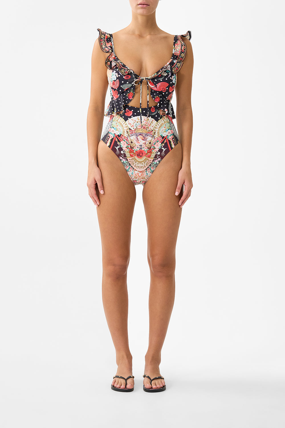 TIE FRONT ONE PIECE WITH FRILL NECK AND WAIST DAUGHTERS OF DUENDE