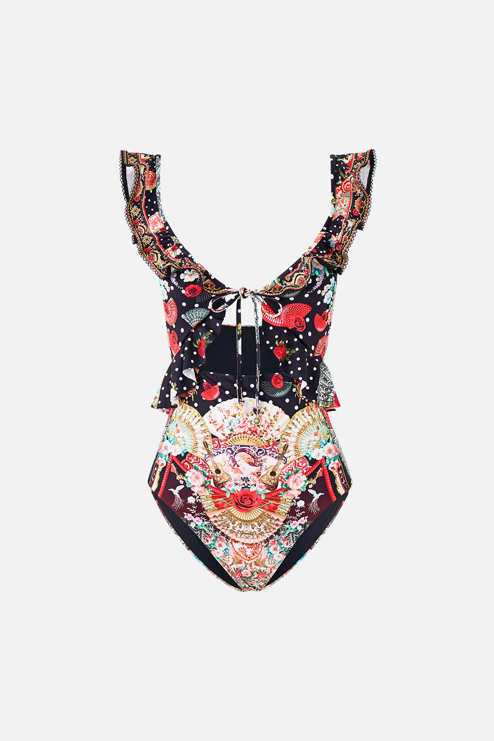 TIE FRONT ONE PIECE WITH FRILL NECK AND WAIST DAUGHTERS OF DUENDE