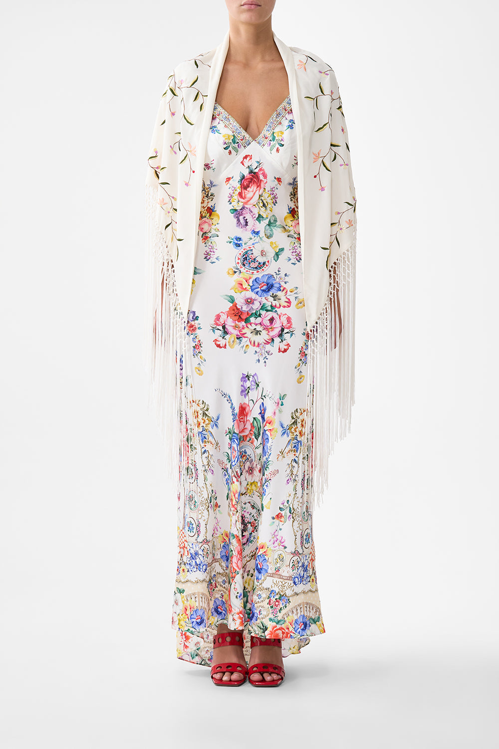 The CAMILLA BELTED MIDI SKIRT SEVILLE SWEETHEART in our  print.