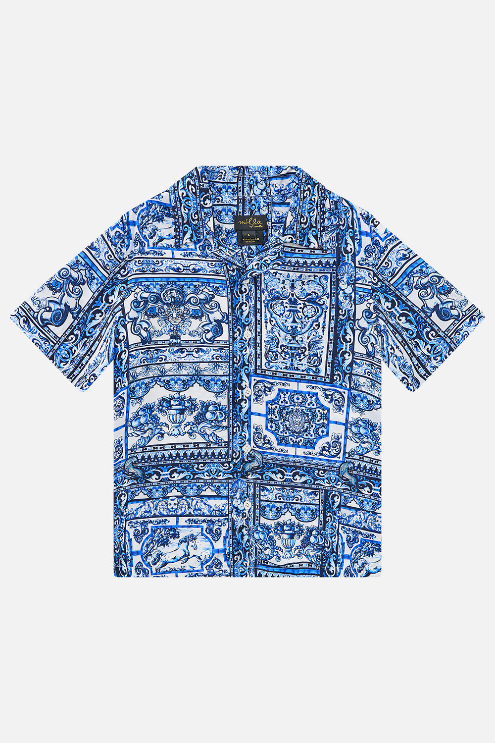 The CAMILLA LONG DRESS WITH TIE FRONT DIAL UP THE TILES in our  print.