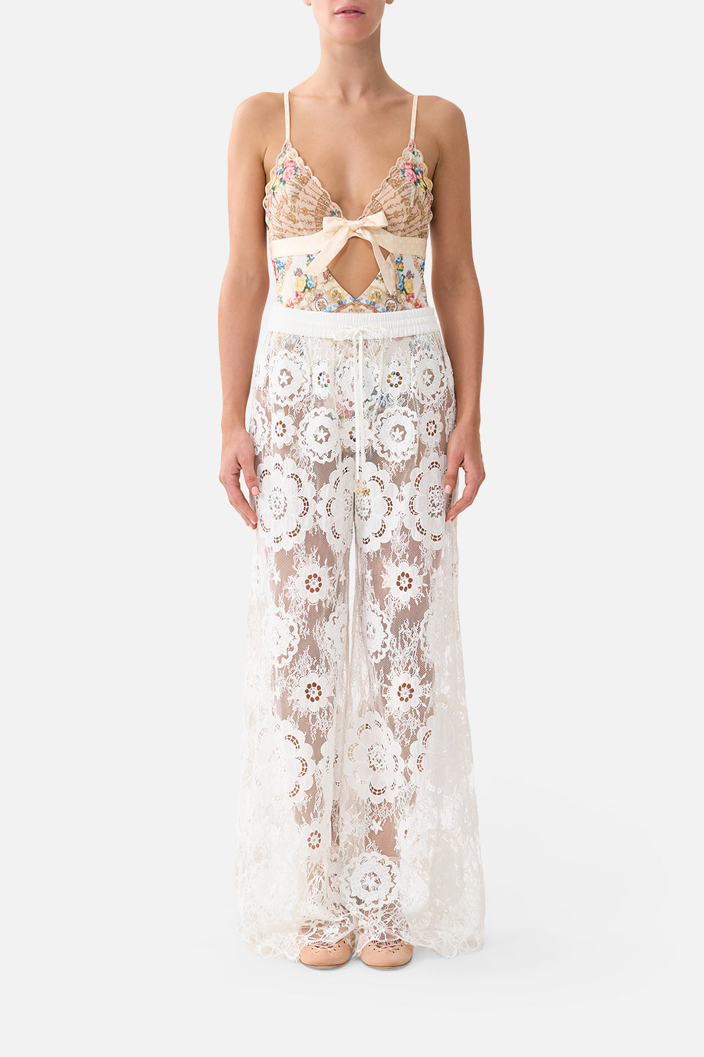 SCALLOPED EDGE TRI BODYSUIT WITH BOW FRONT I LEFT MY HEART IN GRANADA