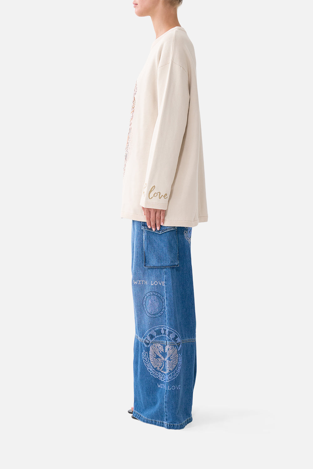 The CAMILLA WIDE LEG JEAN DENIM in our DENIM print.