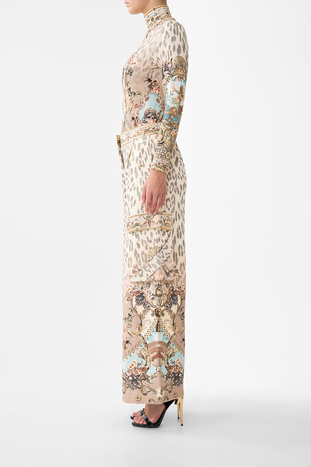 The CAMILLA RACER BACK TOP WITH OVERLAY HOWDY GAUDI in our  print.