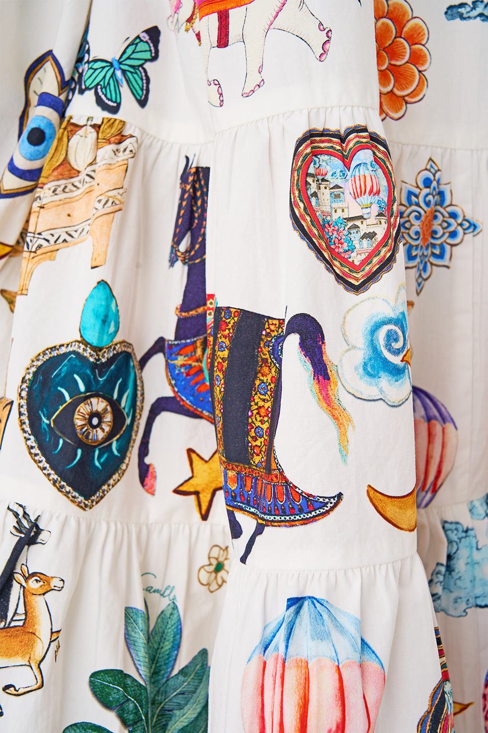 The CAMILLA SHORT POCKET DRESS WITH LOW BACK THE POTTERY PARLOUR in our THE POTTERY PARLOUR print.