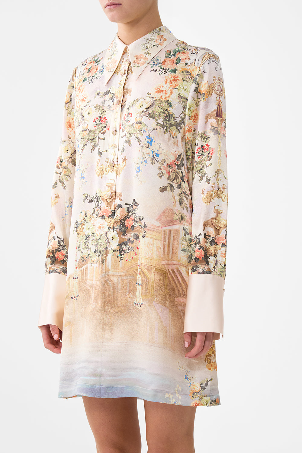 The CAMILLA KIDS LAYERED MINI SKIRT WITH BABYLOCKED EDGES FLAMENCO ROSE in our FLAMENCO ROSE print.