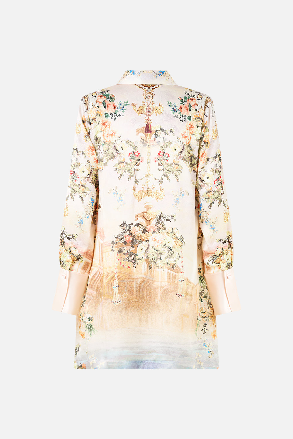 The CAMILLA SHORT FLARED DRESS WITH HARDWARE NAVÀS NOUVEAU in our NAVÀS NOUVEAU print.
