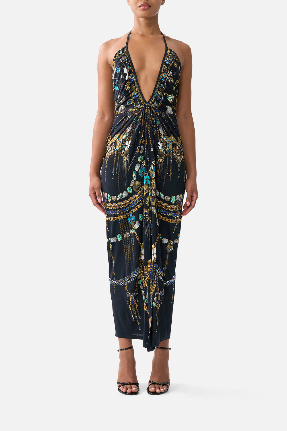 The CAMILLA LONG GATHERED PANEL DRESS THE ARCHITECTS OF ALCÁZAR in our  print.