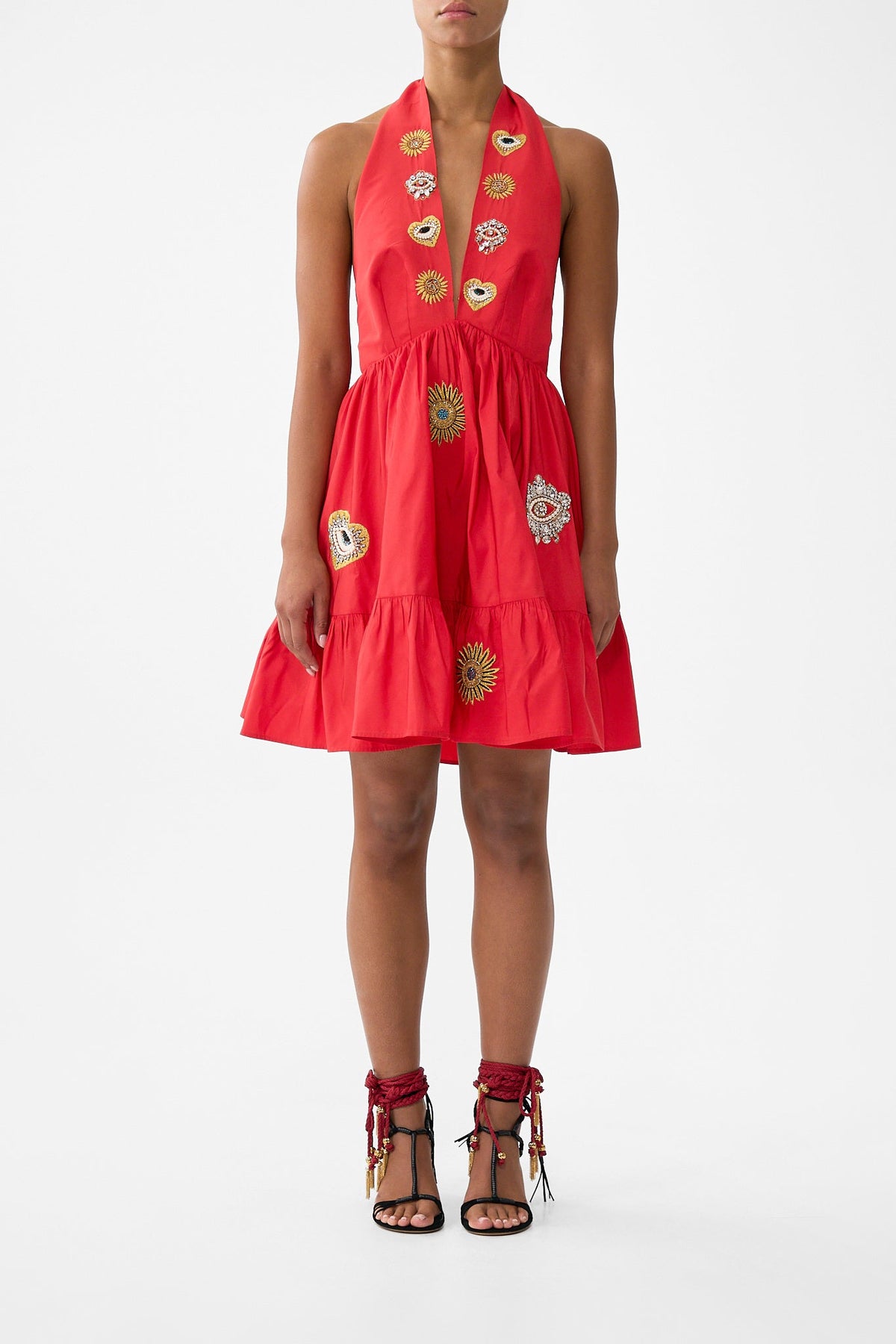 RUFFLE HEM HALTER SHORT DRESS NAZAR NIRVANA