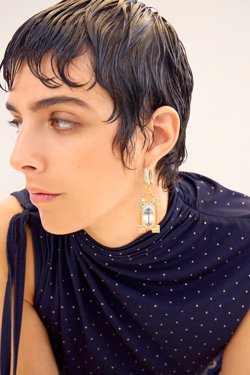 The CAMILLA GATHERED TIERED DRESS WITH FRILL DETAIL FELINE FOLKLORE in our  print.
