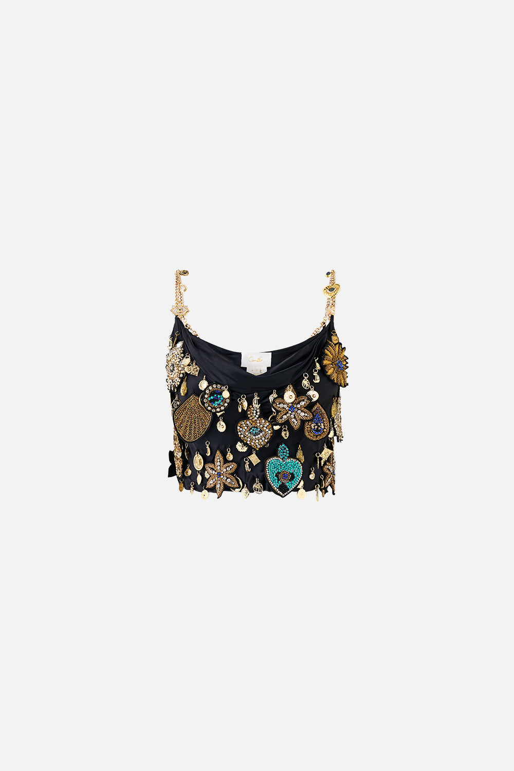 The CAMILLA SOFT THICK TIE TRI BIKINI SET WITH TRIMS MIDSUMMER MOSAICS in our  print.