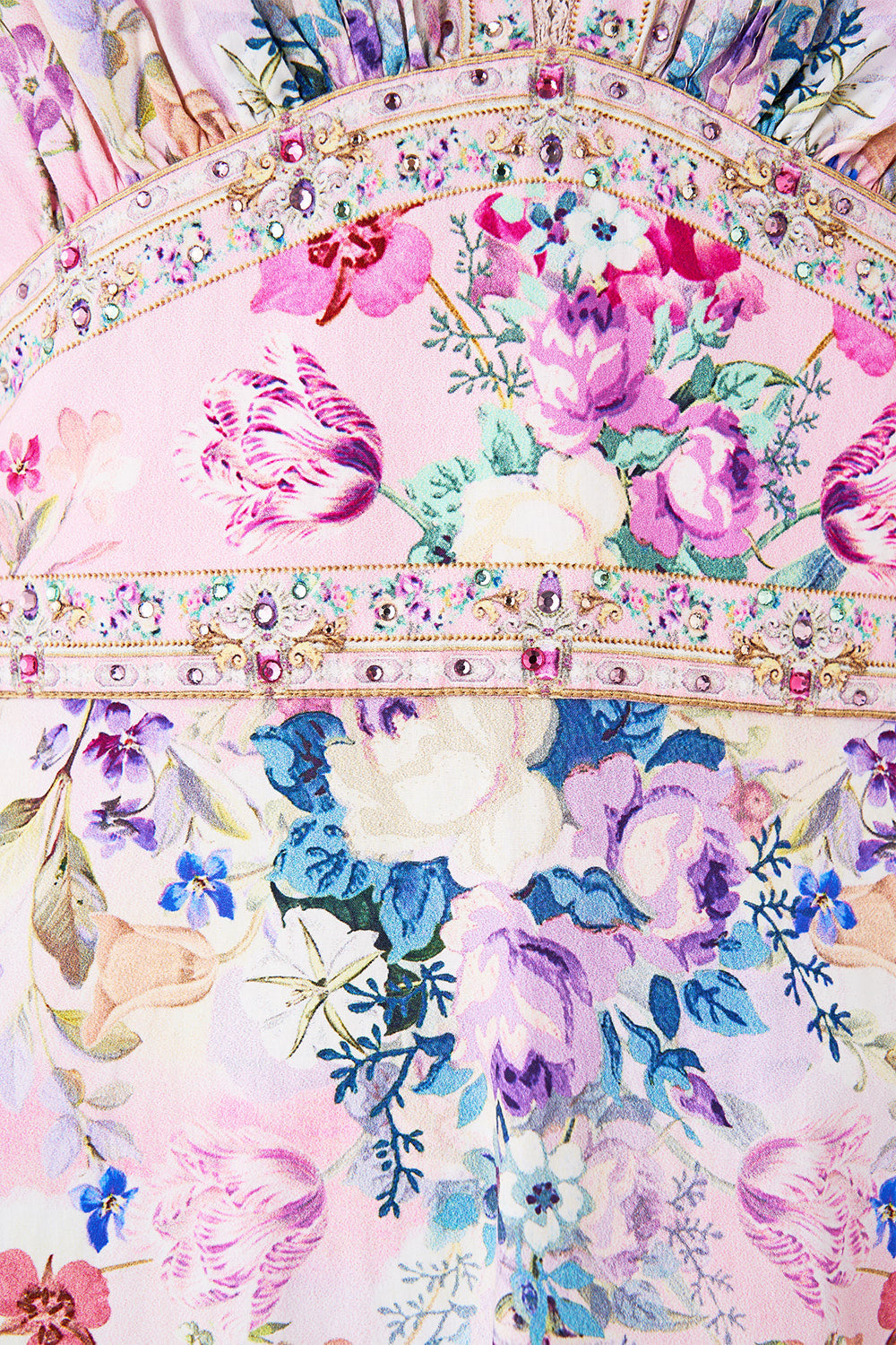 The CAMILLA RUFFLE SLEEVE SHORT DRESS SEVILLE SWEETHEART in our  print.