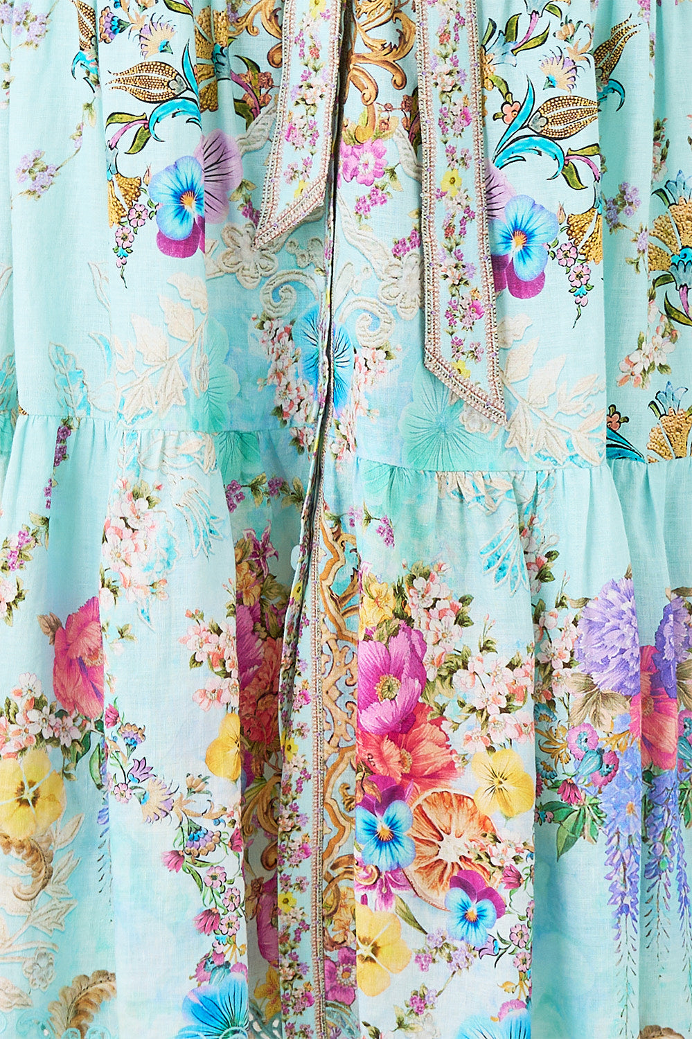 The CAMILLA TIERED SWING MINI DRESS A TILED WONDERLAND in our A TILED WONDERLAND print.