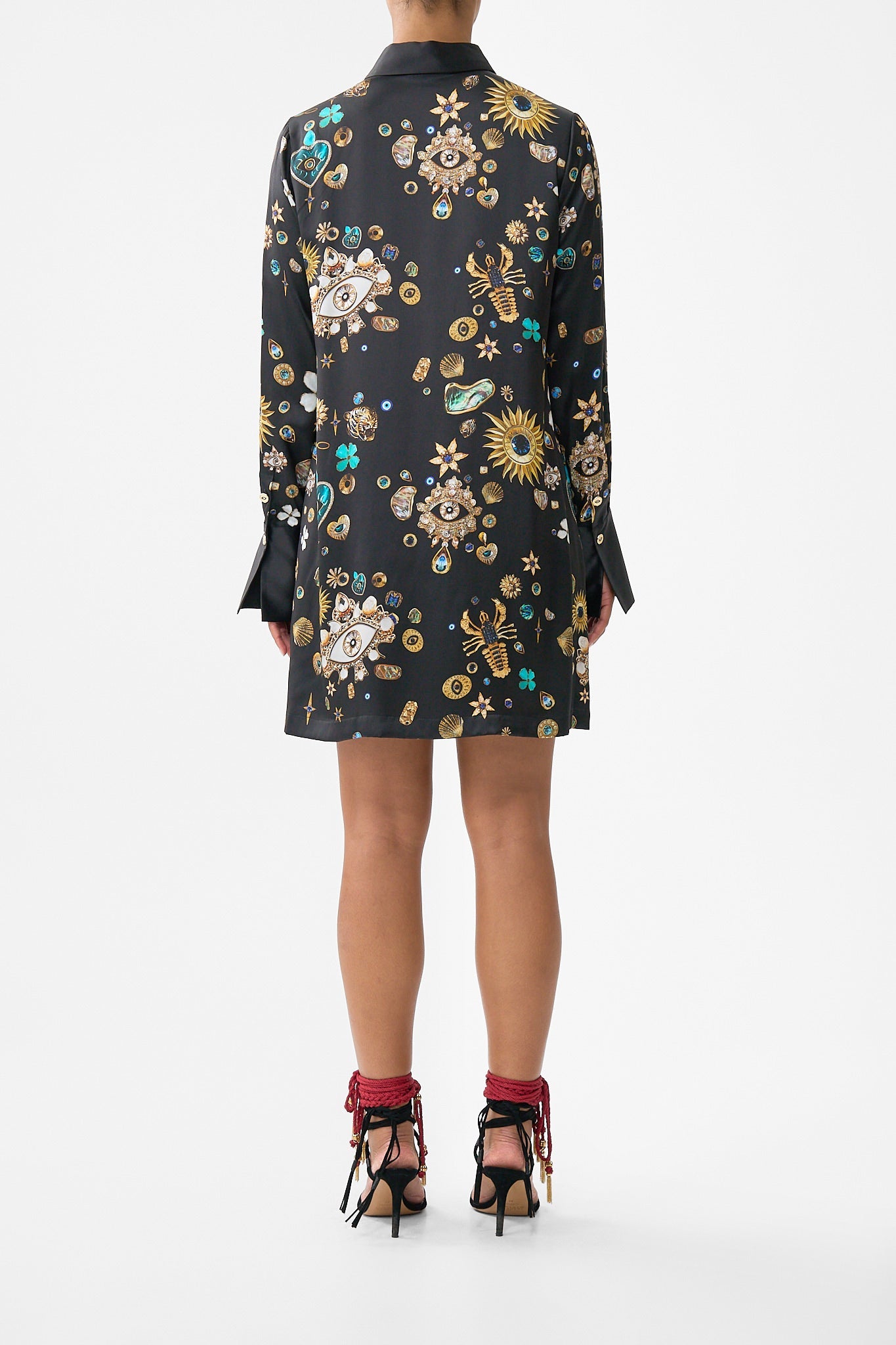 The CAMILLA LACE UP FRONT LONG DRESS MIDSUMMER MOSAICS in our  print.
