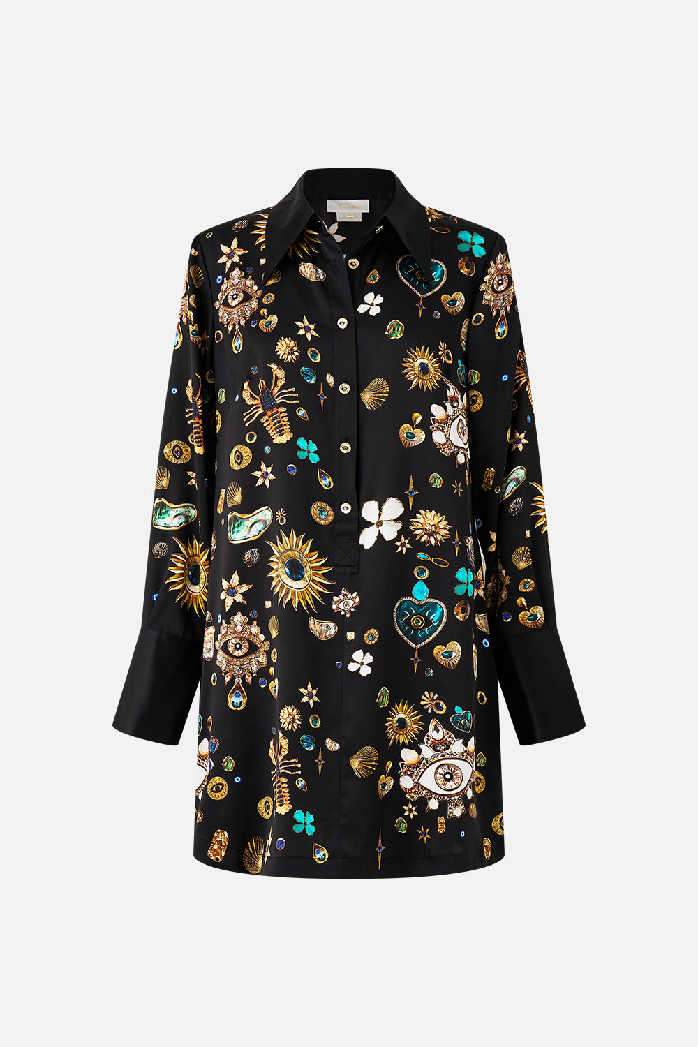 The CAMILLA LACE UP FRONT LONG DRESS MIDSUMMER MOSAICS in our  print.