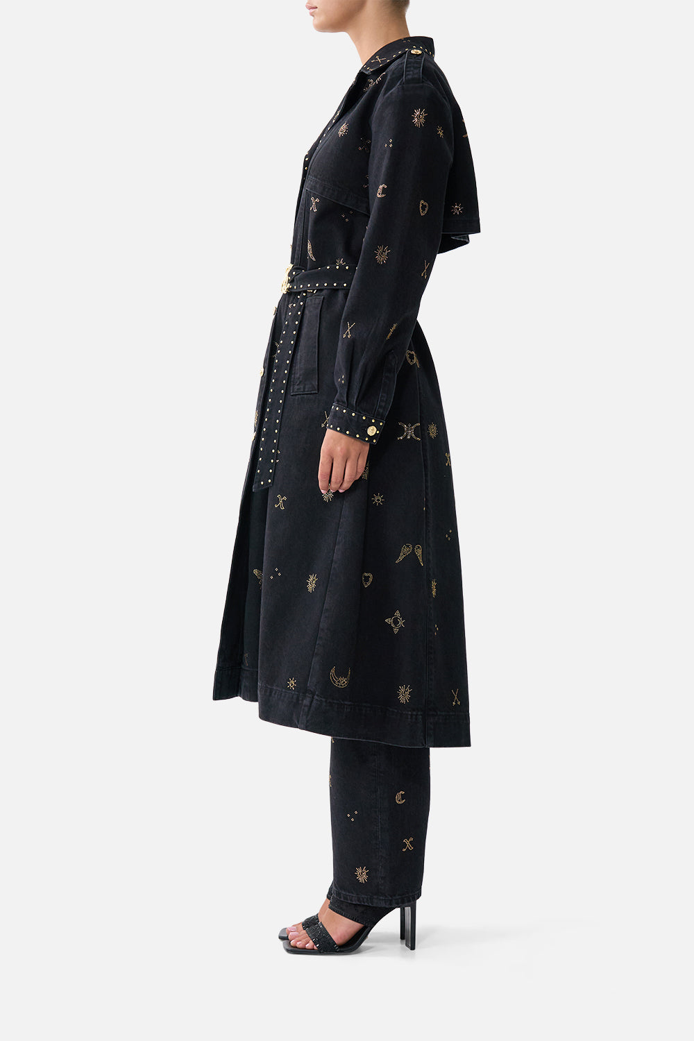HEIRLOOM EMPIRE LONGLINE BELTED TRENCH COAT DENIM