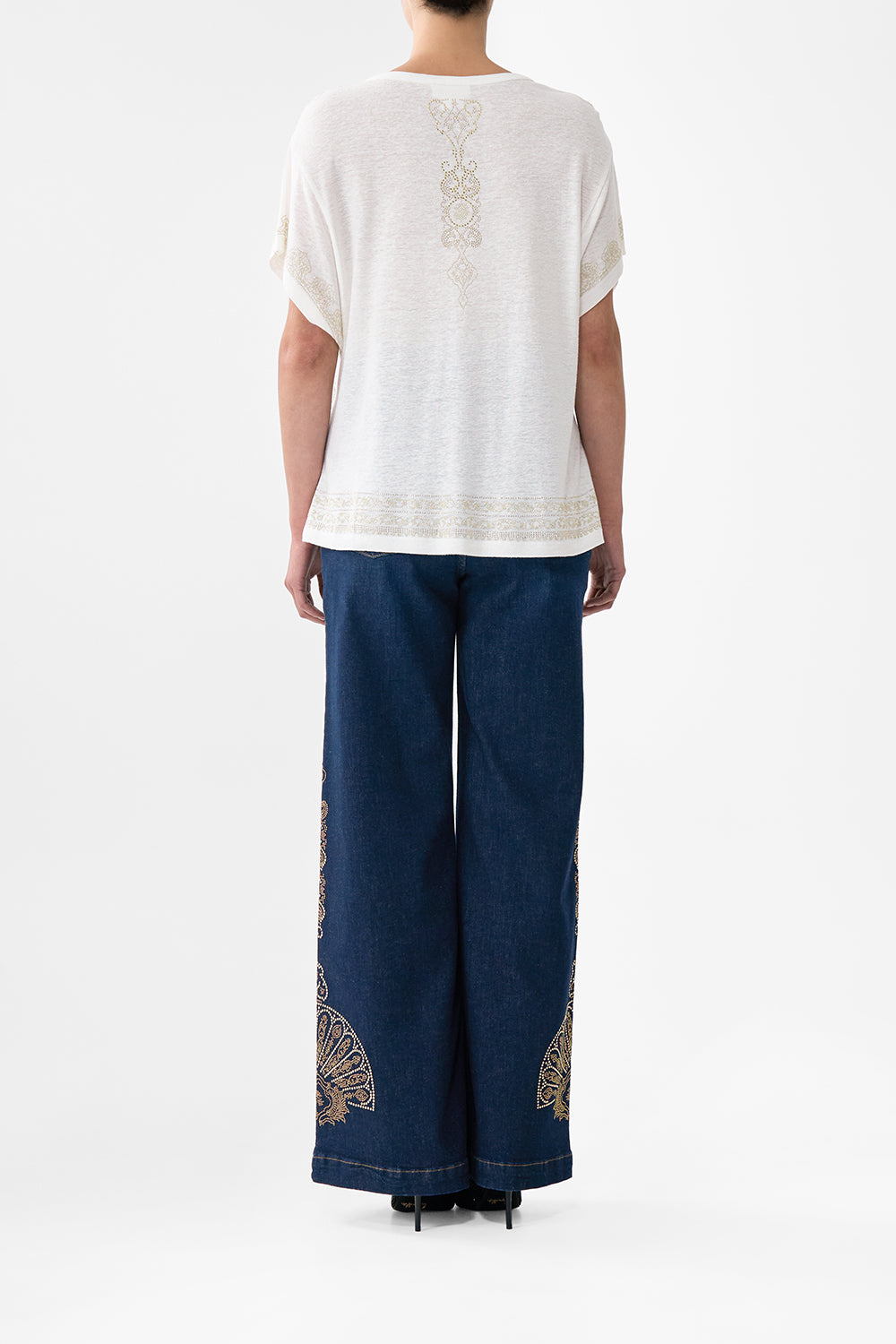 The CAMILLA SHORT SLEEVE CAMP COLLARED SHIRT AMULETS AND ALCHEMY in our  print.