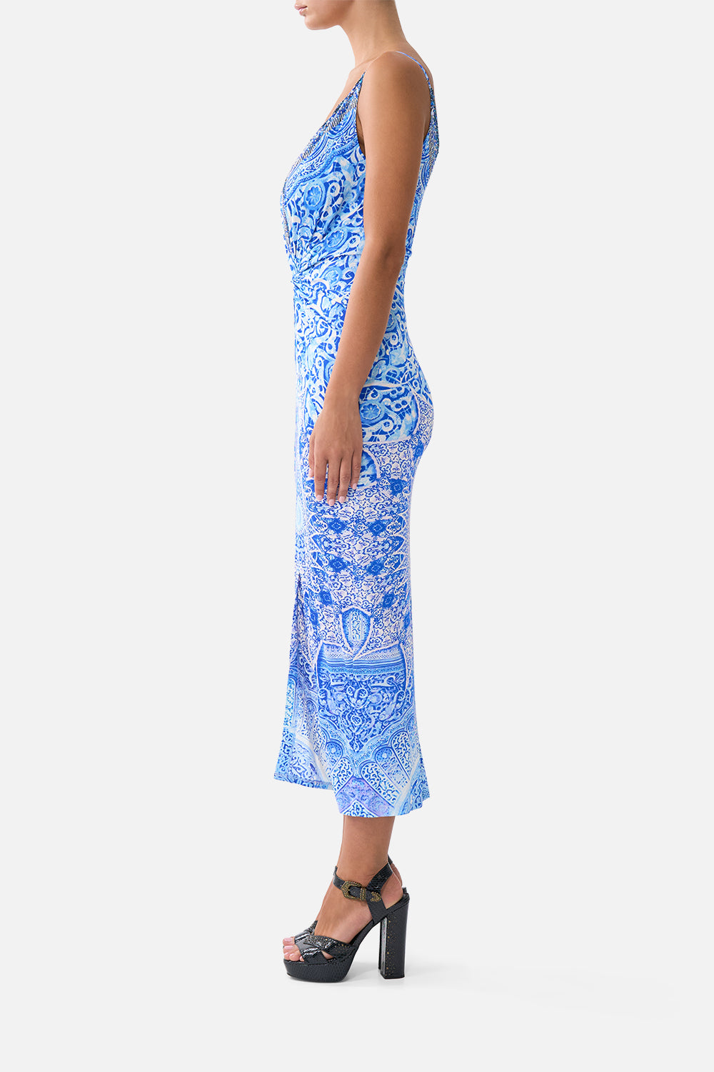 The CAMILLA LONG GATHERED PANEL DRESS THE ARCHITECTS OF ALCÁZAR in our  print.