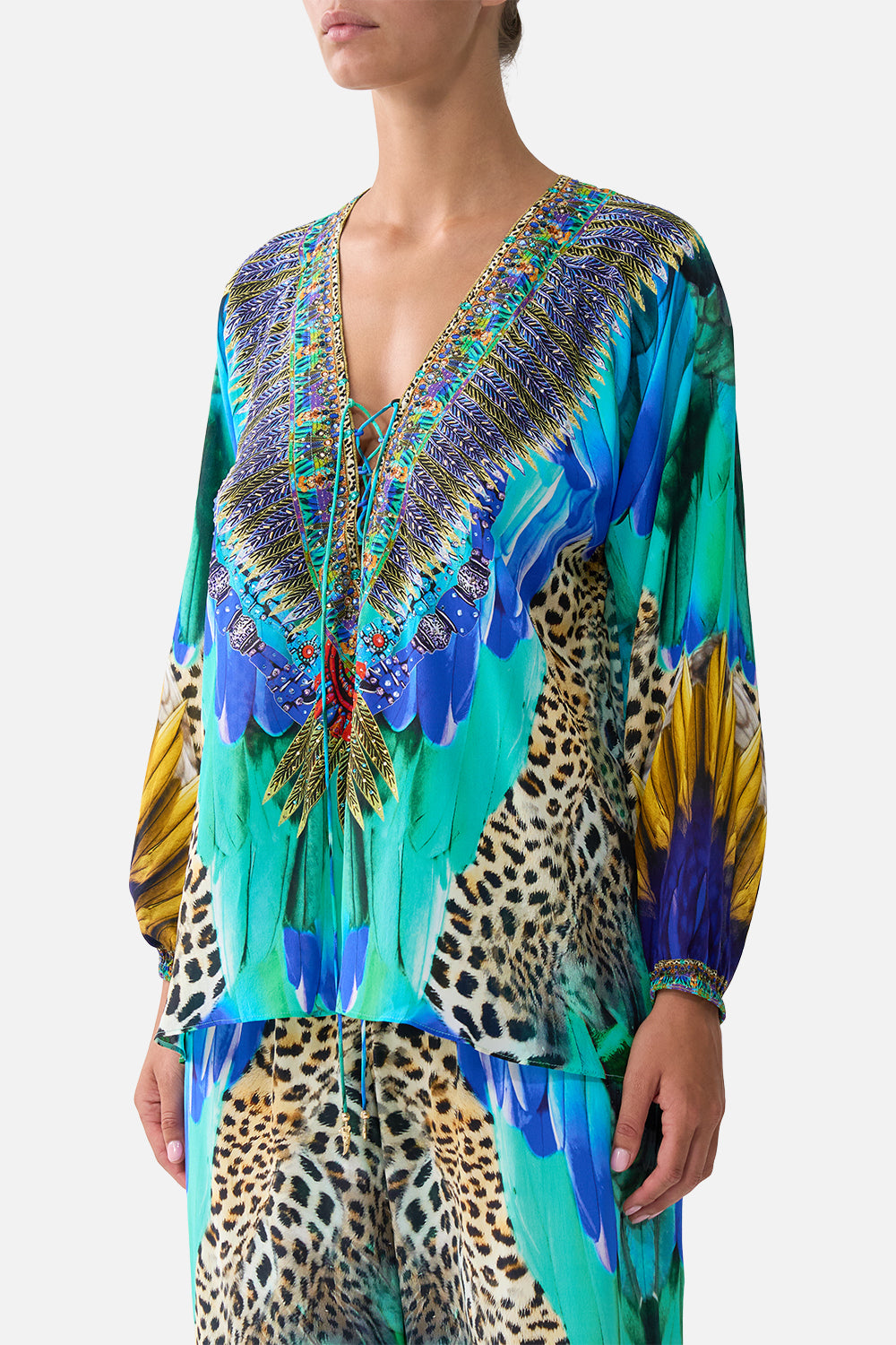 LACE UP BLOUSE JUNGLE FLIGHT