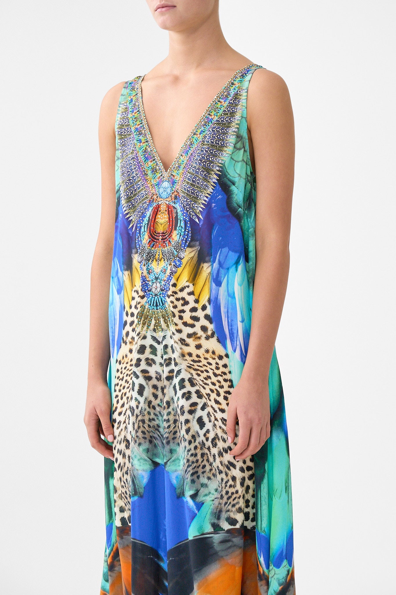 The CAMILLA V NECKLINE HIGH LOW DRESS THE POTTERY PARLOUR in our THE POTTERY PARLOUR print.
