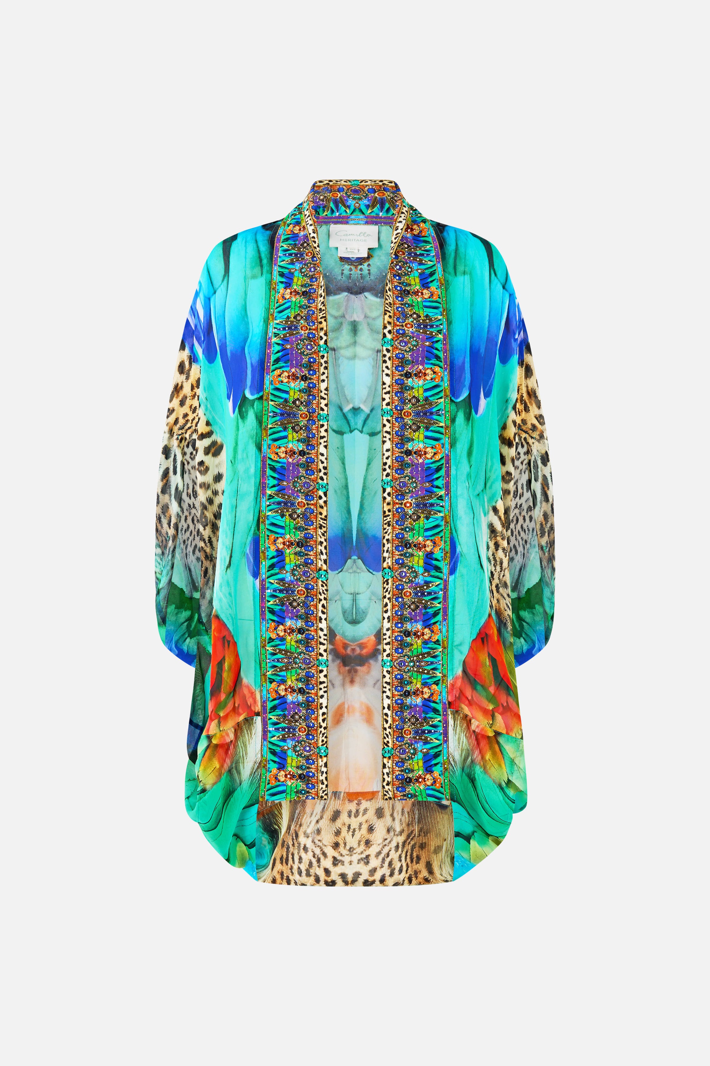 The CAMILLA WAISTED DRESS WITH HEM RUFFLE MEET ME IN MALLORCA in our  print.