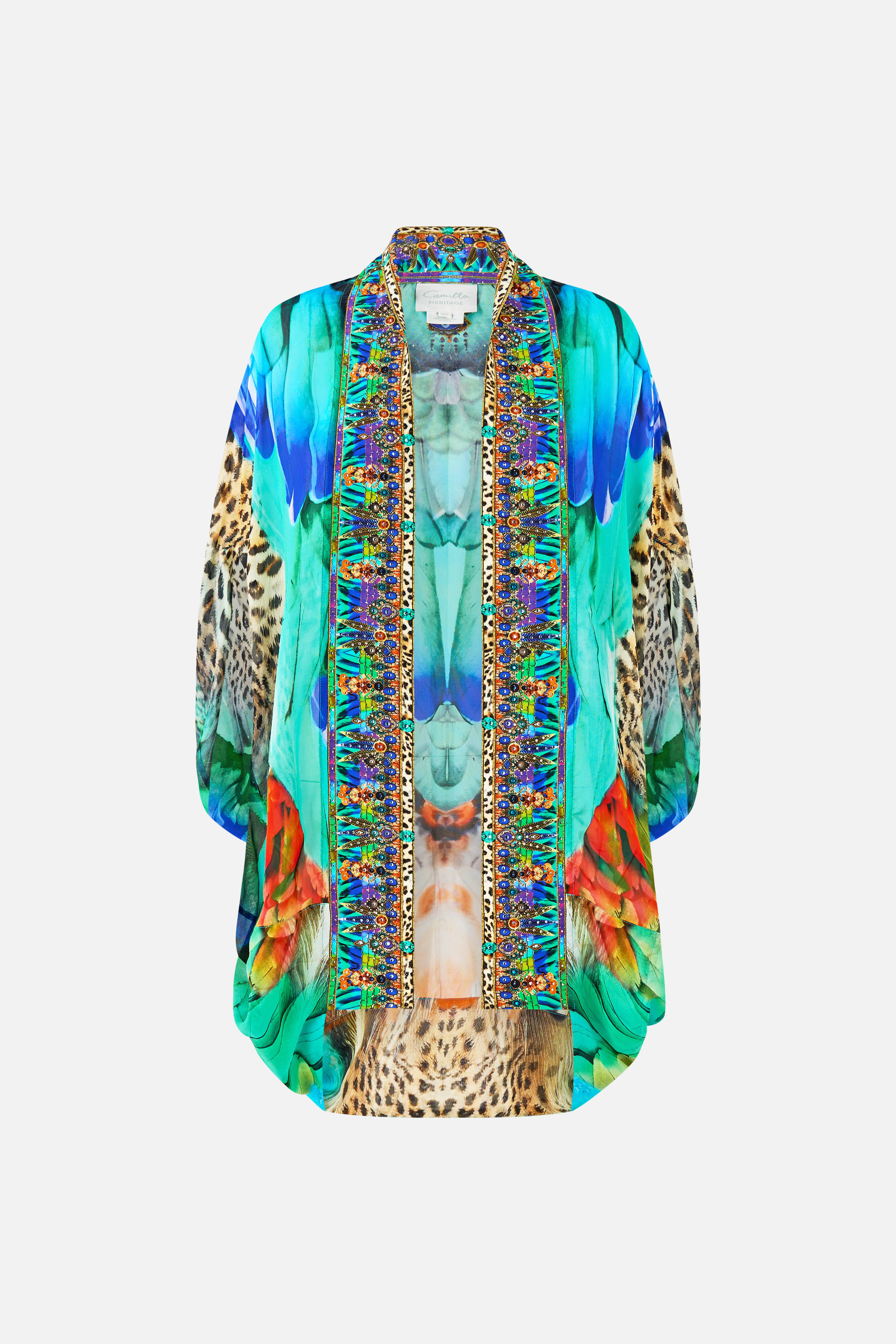 The CAMILLA WAISTED DRESS WITH HEM RUFFLE MEET ME IN MALLORCA in our  print.