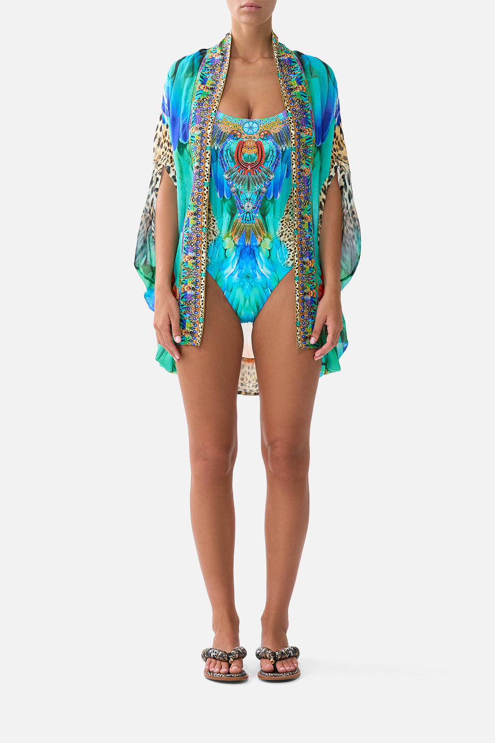 OPEN FRONT CARDI CAPE JUNGLE FLIGHT