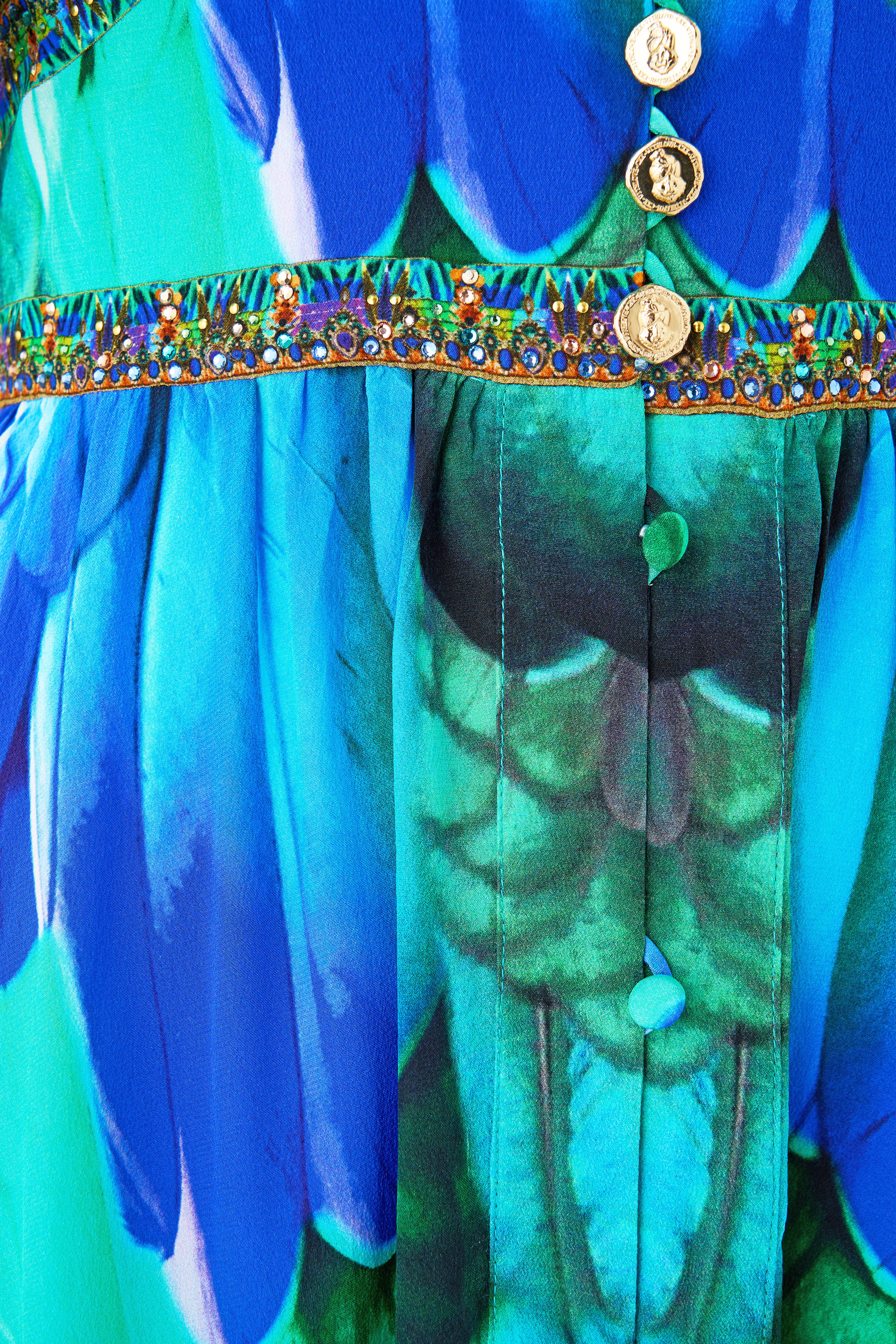 The CAMILLA RUFFLE HEM HALTER SHORT DRESS MEET ME IN MALLORCA in our  print.