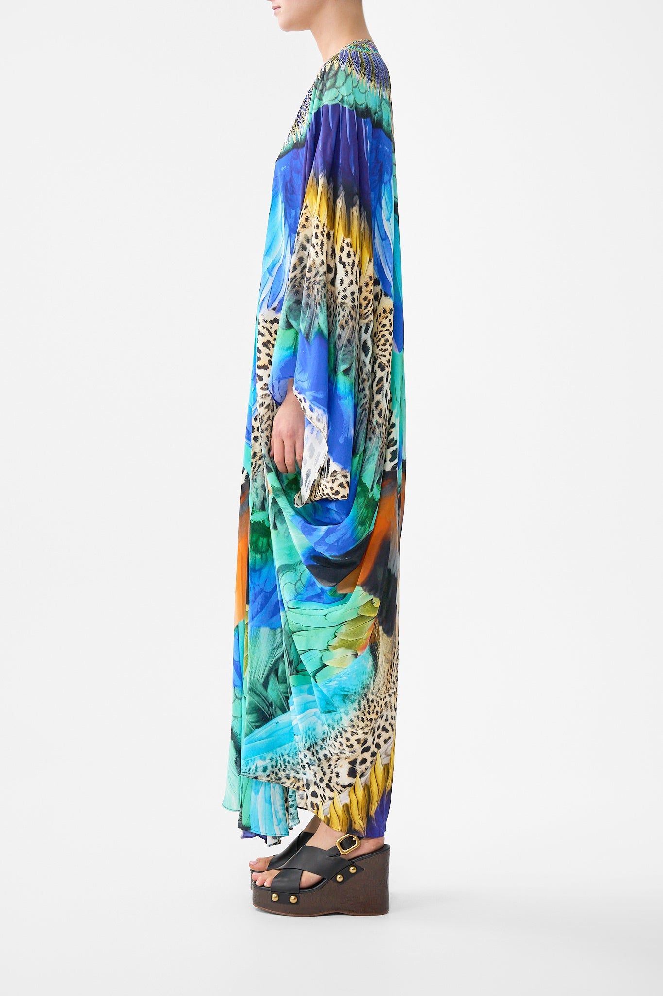 The CAMILLA TIE SLEEVE SHORT V NECK KAFTAN MEET ME IN MALLORCA in our  print.