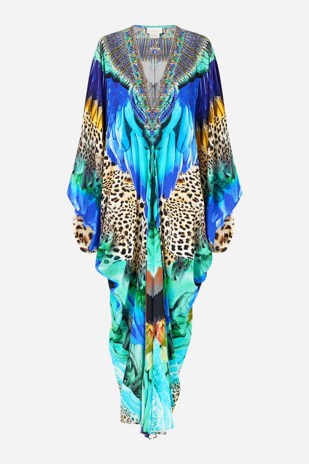 The CAMILLA TIE SLEEVE SHORT V NECK KAFTAN MEET ME IN MALLORCA in our  print.