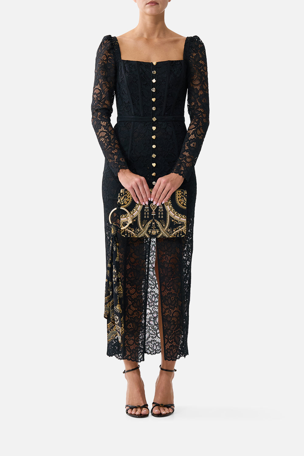 The CAMILLA SHIRRED WAIST LONG DRESS FLAMENCO EUPHORIA in our  print.